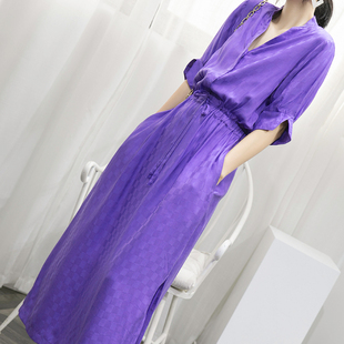 紫色格纹铜氨丝长裙连衣裙女长款及踝显瘦高级感格子醋酸a字长裙
