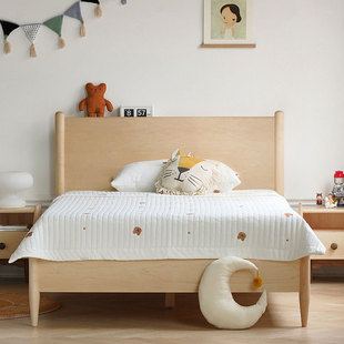 北美全实木硬枫木床现代简约儿童房家具北欧原木樱桃木儿童卧室床