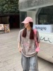 趣味手绘卡通印花复古做旧花灰色2024春夏宽松纯棉短袖T恤女