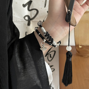新中式黑白编织手绳竹节情侣手链暗黑气质轻奢小众设计手饰男女