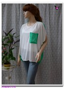 夏季套头圆领白绿色(白绿色，)韩版宽松蝙蝠袖短袖，雪纺衫上衣小衫防晒衫罩衫