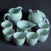 简约中式汝窑茶具套装茶壶茶杯田园风青瓷家用复古陶瓷汝瓷月白色