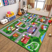 儿童地毯卡通城市交通车道，轨道停车场棋盘，游戏玩具垫子地垫床边毯