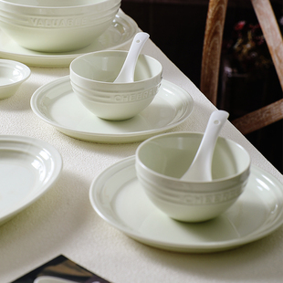 舍里法式碗盘家用陶瓷饭碗汤碗，创意浮雕白色餐盘，蒸鱼盘简约高级感