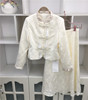国风新中式汉服两件套旗袍扣白色蕾丝西装外套+过膝a字中长裙伞裙