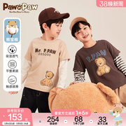 PawinPaw卡通小熊童装春秋男童纯棉印花假两件长袖T恤