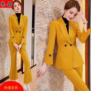 职业装套装女秋冬时尚黄色，西装套裤气质韩版修身显瘦工作服