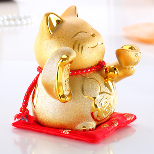 金色招财猫摆件小号大号陶瓷，储蓄罐发财猫开业装饰6寸-12寸