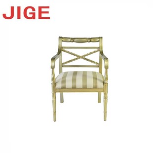 JIGE 欧式新古典乡村实木餐椅单人雕花椅子别墅原木成人