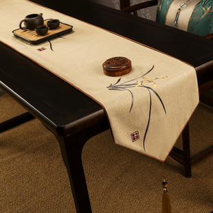 桌旗定制新中式现代简约茶旗古典茶几布餐桌布艺长条床旗茶桌垫布