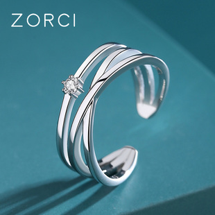 三环纯银戒指女小众设计轻奢高级感食指，时尚个性小指尾戒多环指环