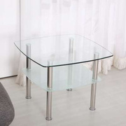客厅正方形小桌子钢化玻璃，小茶几简约小户型迷你家用双层沙发边几