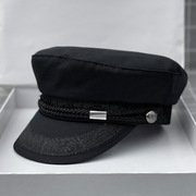 帆布蕾丝装饰帽男女春夏季英伦复古帽休闲贝雷帽黑色鸭舌帽子