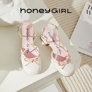 honeygirl银色包头凉鞋，女中跟2023夏季仙女风粗跟后空高跟鞋