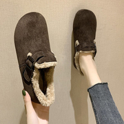 复古时尚短筒雪地靴女加绒短靴子冬季防滑一脚蹬丑萌低帮保暖棉鞋