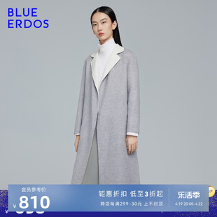 blueerdos女装秋冬拼色羊毛，简约外套简约长款格雷，系毛呢大衣女