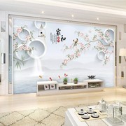 现代中式电视背景墙壁纸花鸟墙纸无缝壁布沙发影视墙布3d立体壁画