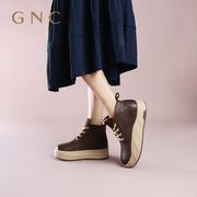gnc马丁靴女2023冬季厚底，复古运动休闲短靴，软底系带拼色靴子