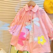 韩版女童连衣裙春装2024洋气公主裙时髦儿童装兔子图案衬衫裙