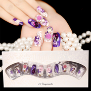 紫色花朵甲片新娘穿戴美甲，可拆卸镶钻超美成品假指甲奢华贴片