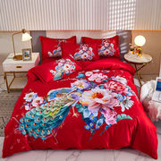 高端大气结婚四件套大红色，新婚房床单龙凤呈祥被套，罩婚庆床上用品