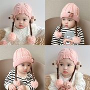 婴儿帽子秋冬季女宝宝，甜美公主假发，针织帽保暖儿童毛线防寒套头帽
