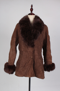 PT16-00216古着vintage狐毛领羊毛皮毛一体复古风秋冬季皮衣外套