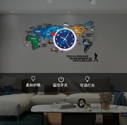 网红世界地图挂钟客厅家用时尚壁挂时钟灯个性创意背景墙挂式钟表