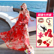 夏大码雪纺胖mm海边度假沙滩裙套装波西米亚，长裙泰国连衣裙海滩裙