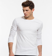 定制秋季男士修身小圆领白色长袖T恤紧身纯棉打底衫纯色弹性上衣
