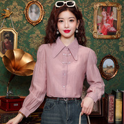 中式复古盘扣减龄衬衫春季小众设计感衬衣时尚娃娃领长袖雪纺上衣