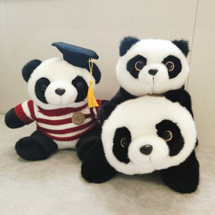 可爱大熊猫公仔毛绒玩具学校儿童礼物学士帽熊猫玩偶仿真熊猫