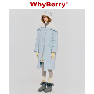 WhyBerry 23AW“随身暖气”蓝色保暖羽绒服长款白鸭绒内里H型棉服