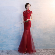 新娘敬酒服结婚中式鱼尾红色旗袍婚礼晚礼服女长款中国风显瘦修身