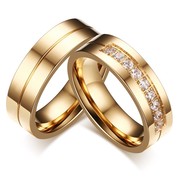 couplering简约钛钢情侣，戒指对戒电镀金色，戒指镶锆石饰品cr-054