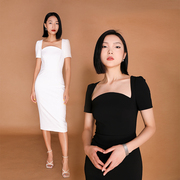 BRAND BY MEI时尚女魔头系列 U型领优雅修身纯色铅笔连衣裙