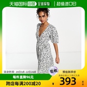香港直邮潮奢glamorous女士，短袖腰带裹式白色，杂纹长款连衣裙()