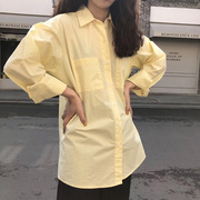 百思朵夏季鹅黄色衬衫淡黄色上衣宽松奶油黄防晒衣女开衫显白外套