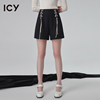 icy女装通勤撞色绑带设计条纹高腰休闲短裤，enblanc.设计