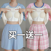 睡衣女夏季短裤宽松印花甜美外穿薄款学生ins韩版家居服套装