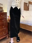 黑色一步半身裙女2023秋季弹力，高腰中长包臀裙气质修身鱼尾裙
