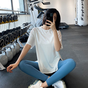beemen瑜伽服女宽松短袖跑步训练健身衣速干透气大码罩衫运动t恤