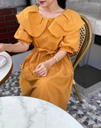 韩国chic2024夏季韩系甜美减龄小众娃娃领短袖连衣裙子