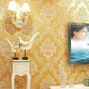 雕简约欧客226式3d浮大马士革卧室温馨背无纺布厅景墙金黄色墙纸