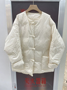 新中式白色棉服90白鸭绒羽绒服w2023冬季圆领单排扣流行外套