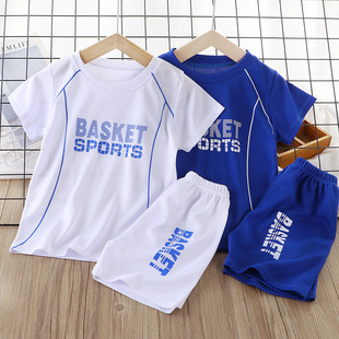 儿童夏季球服套装短袖套韩版字母运动套装两件套男宝女宝宝速干衣
