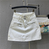 水洗棉弹白色牛仔短裙韩版2024年春季高腰拉链设计修身包臀裙
