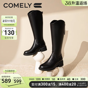康莉骑士靴女长靴2023年冬季粗腿长靴后拉链，粗跟真皮长筒靴子