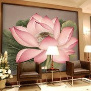 中式花鸟荷花壁纸大型壁画，背景电视影视，墙纸客厅沙发美容院墙纸