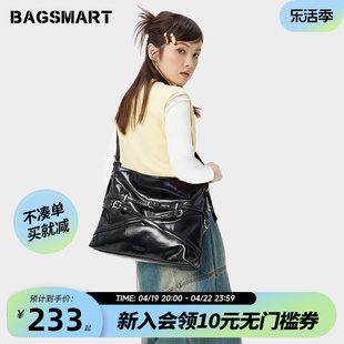 bagsmart斜挎包大容量托特包女包(包女包，)通勤包包黑色大包荆棘单肩包挎包